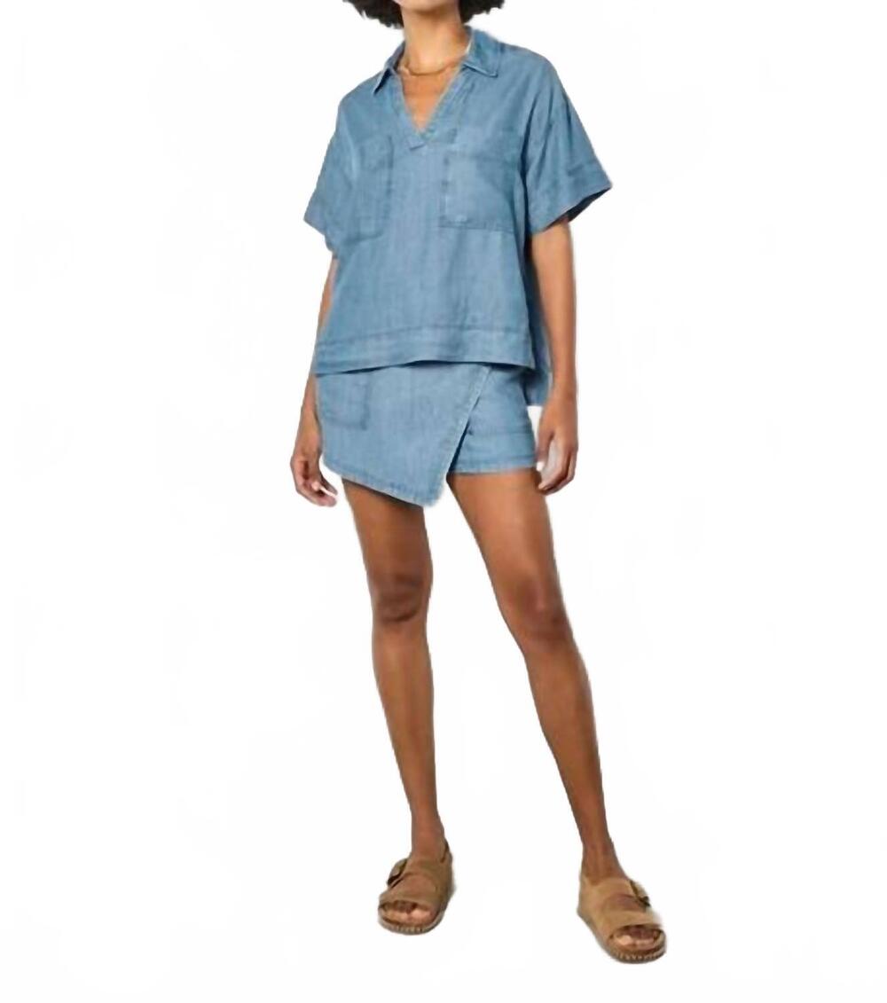 NEW APRICOT open collar slub blouse in denim blue